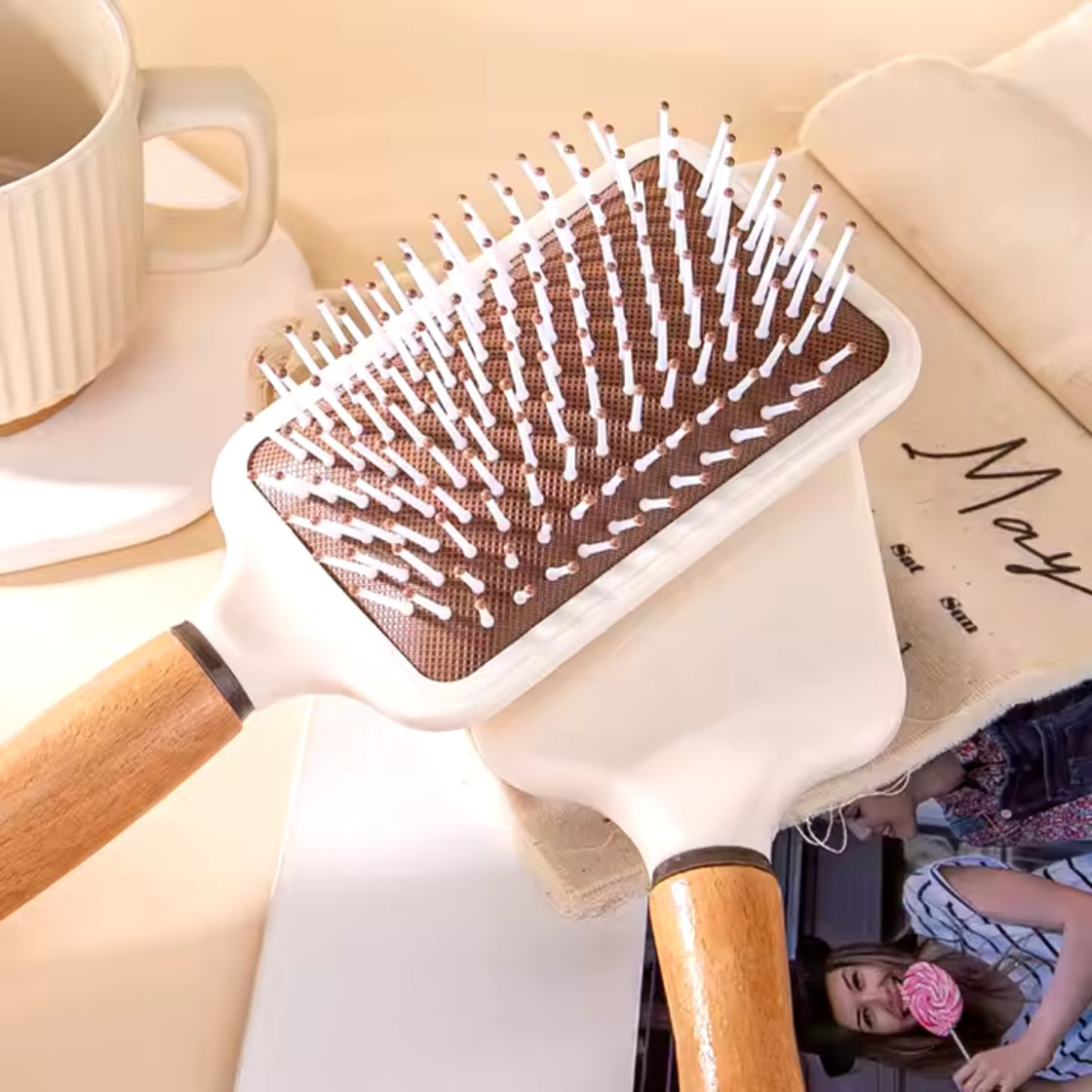 Allure Paddle Hair Brush with Wooden Handle And Nylon Bristles Large