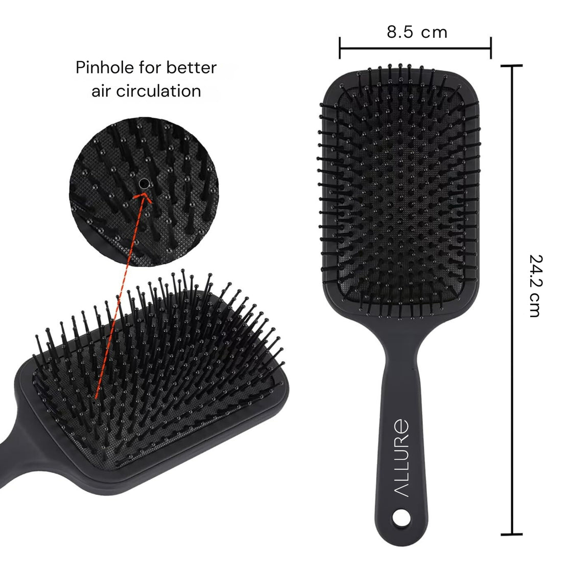 Allure Paddle Hair Brush With Nylon Bristles Large Black