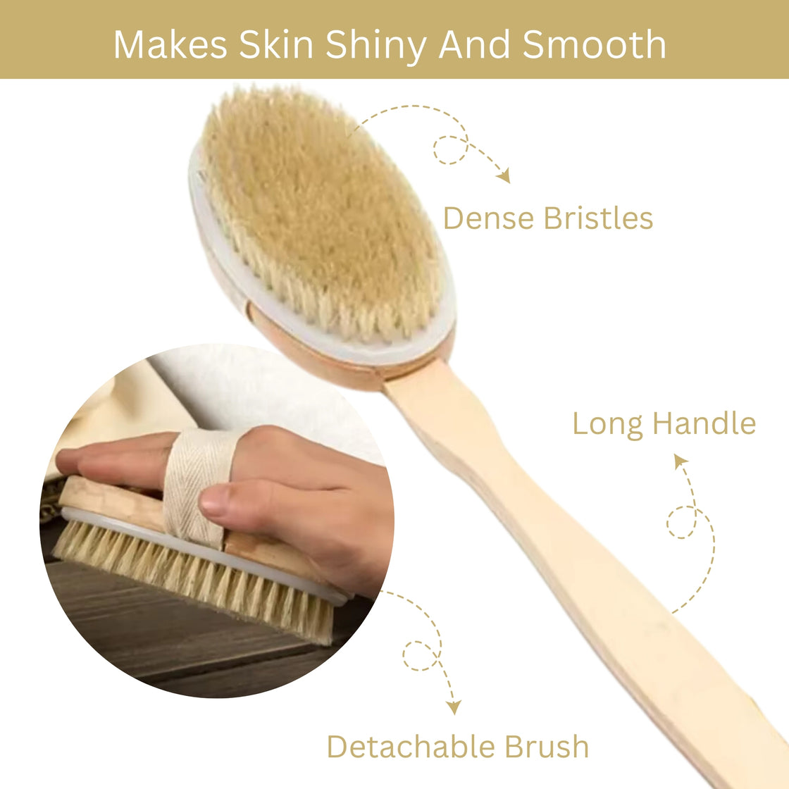 Allure Long-Handled Wooden Bath Brush - Natural Bristle Body Brush (BBh01)