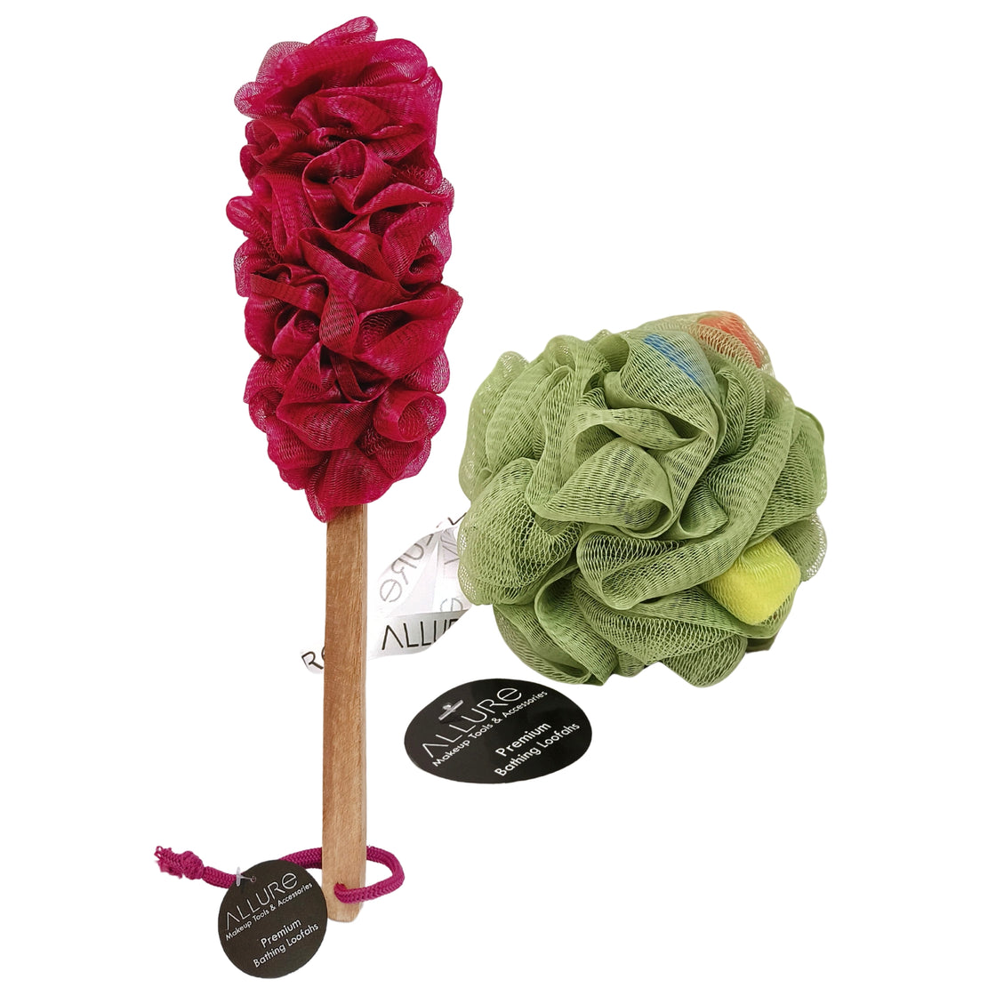 Allure wooden Bath Brush & Loofah sponge Set (Pack of 2 Assorted Colors Loofha)