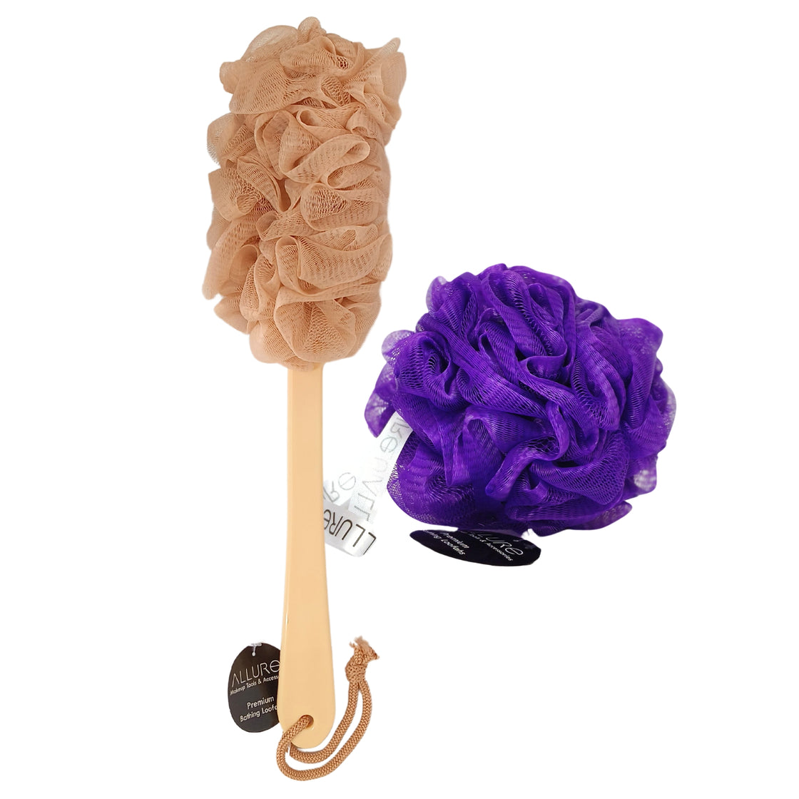 Allure Bath Brush & Loofah Set (Pack of 2 Assorted Colors Loofha)