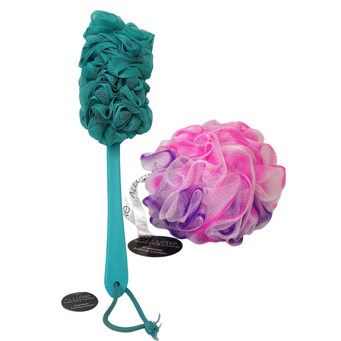 Allure Bath Brush & Loofah Set (Pack of 2 Assorted Dual Colors Loofha)