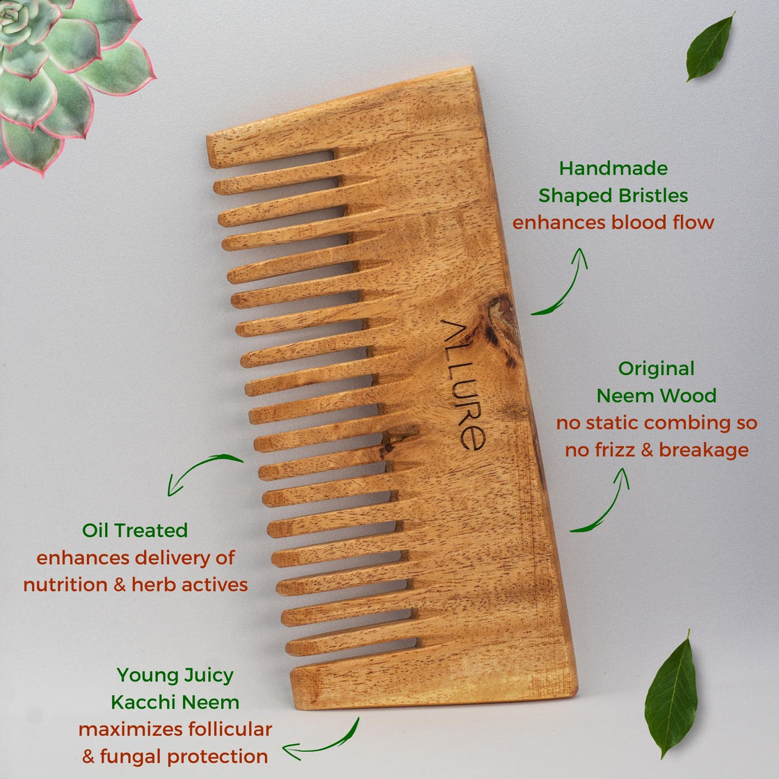 Allure Neem Wood Shampoo Hair Comb (CS-02)