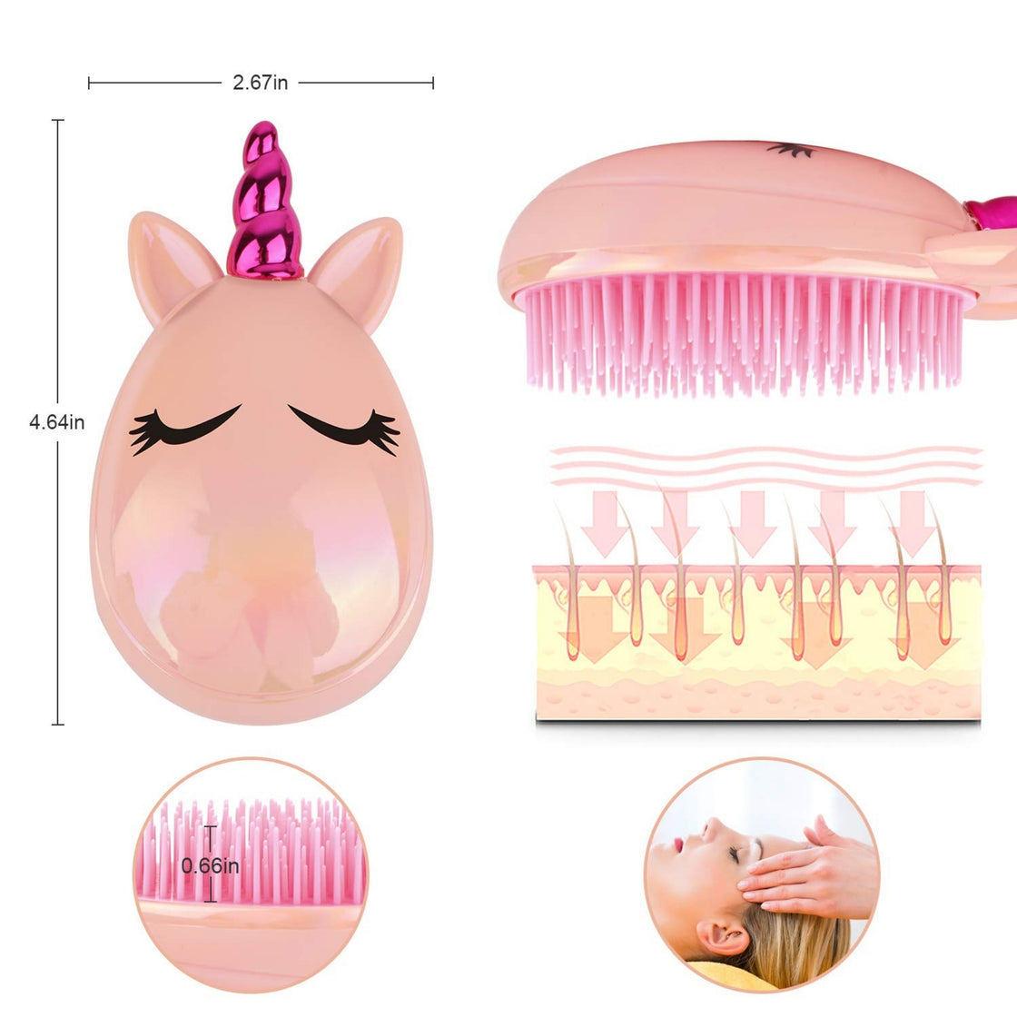 Allure Unicorn Shpe Hand Detangling Hair Brush For Kids - Assorted Colours